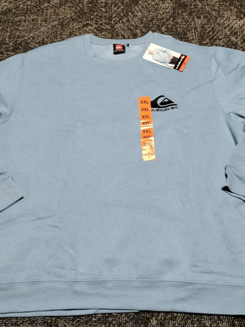 Quicksilver Men's Sweatshirt XXL Lite Blue Crewneck Pullover Surf Beach NEW NWT